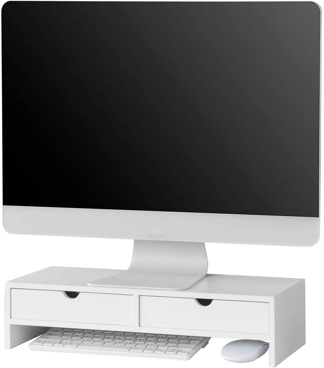 White Monitor Stand Desk Organizer with 2 Drawers Salli Australia