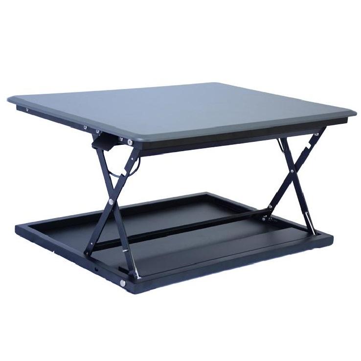 Desk converter riser for sit stand use with saddle chair