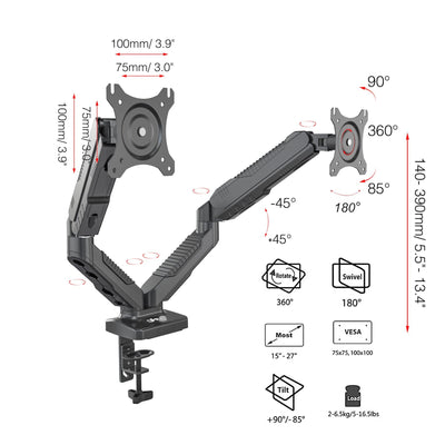 gku™ EZY-Riser© Dual Monitor Desk Mount Stand