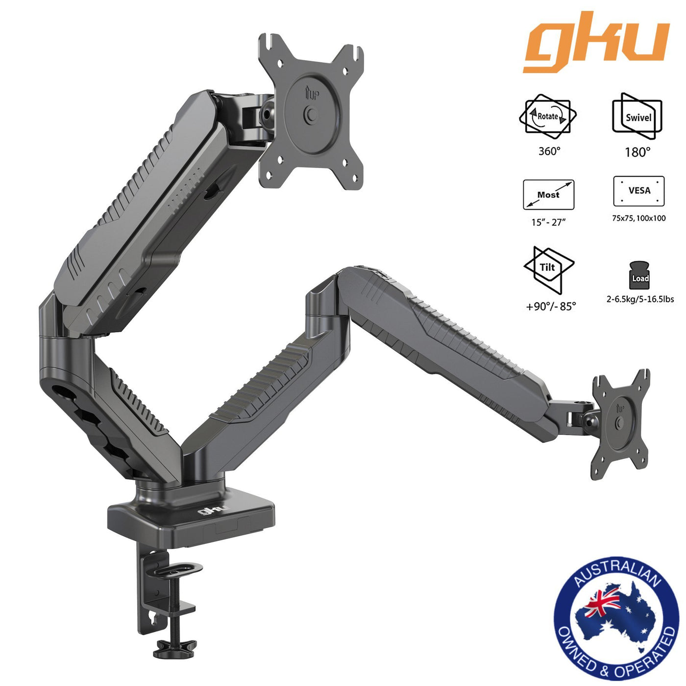 gku™ EZY-Riser© Dual Monitor Desk Mount Stand