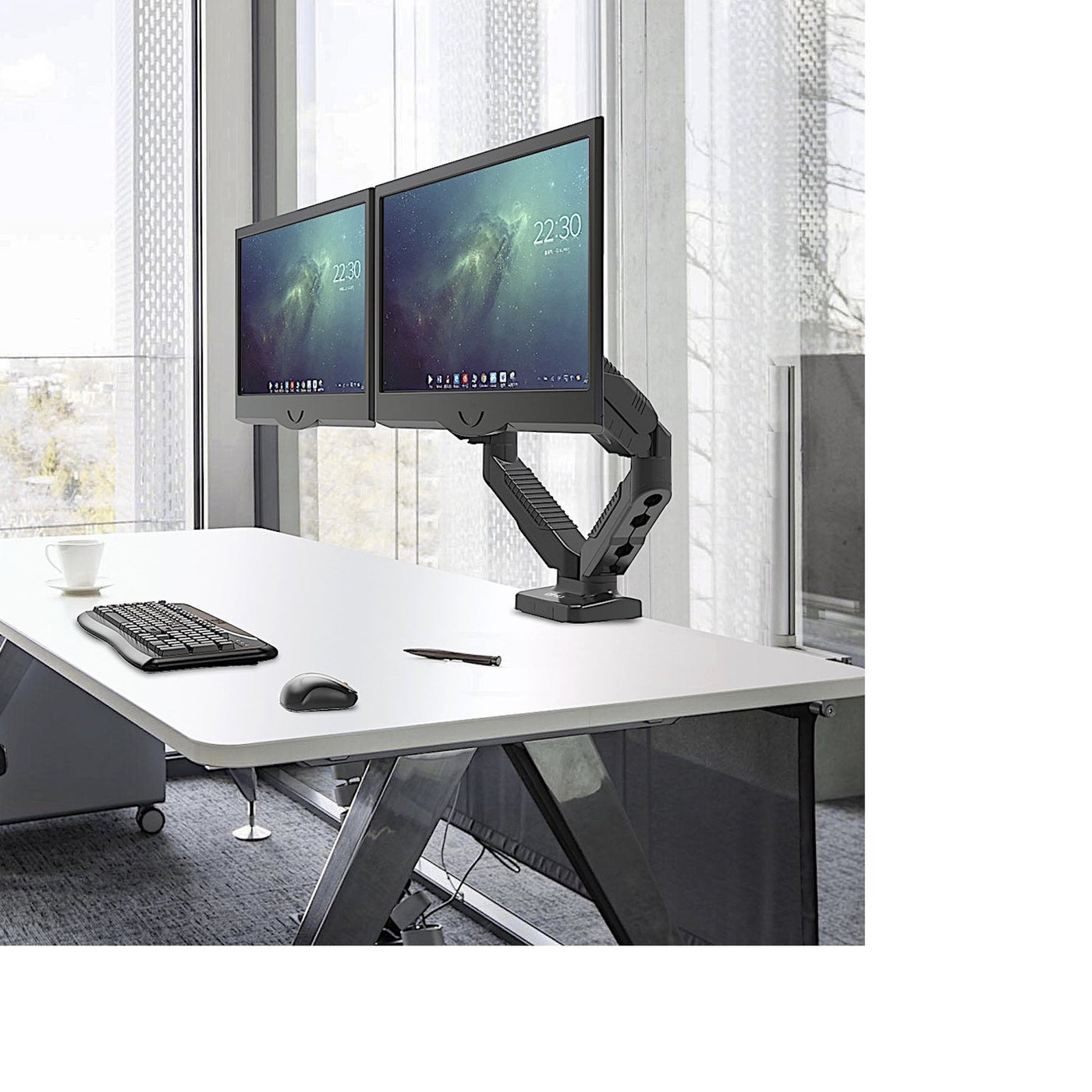gku™ EZY-Riser© Dual Monitor Desk Mount Stand