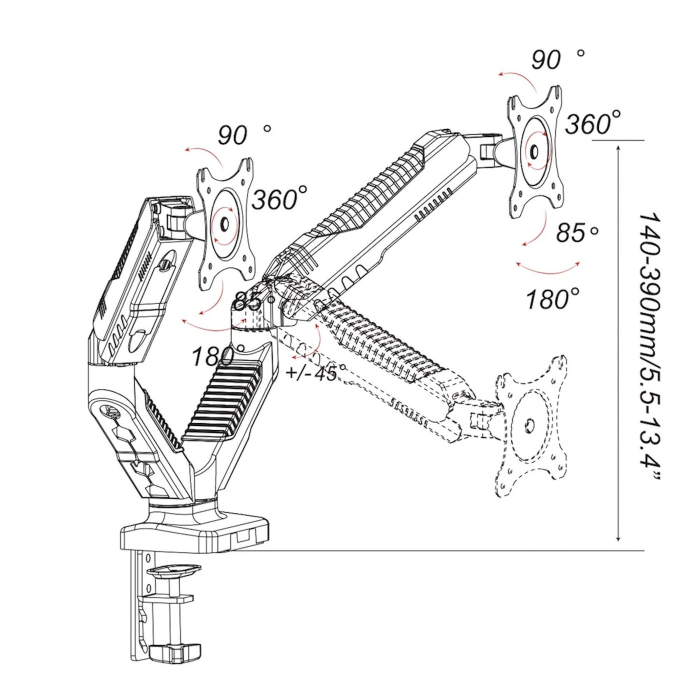 gku™ EZY-Riser© Dual Monitor Desk Mount Stand