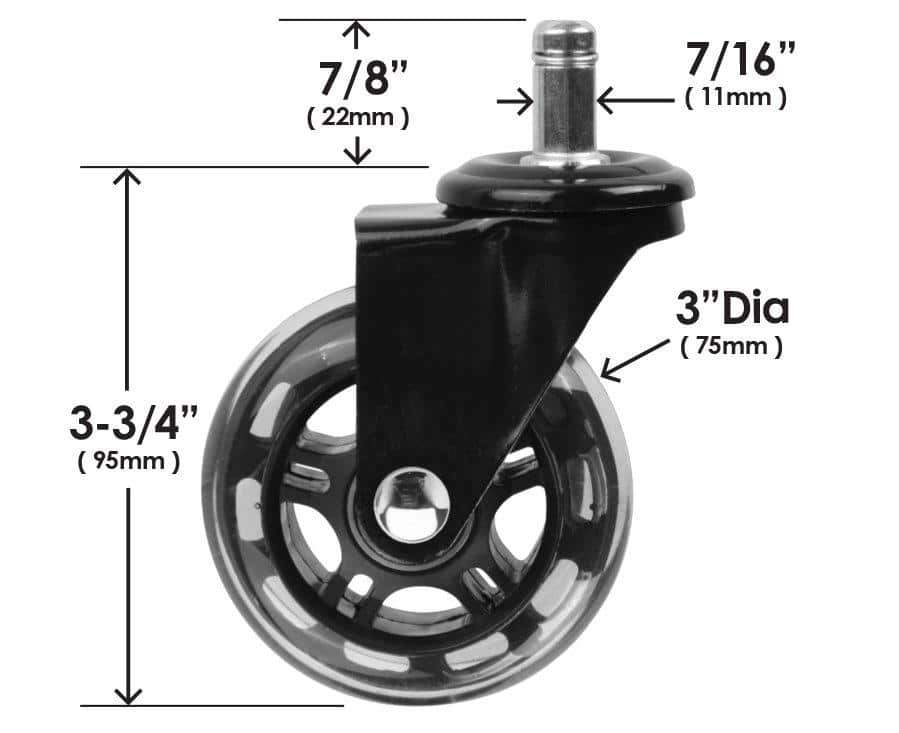 Inline castors dimensions