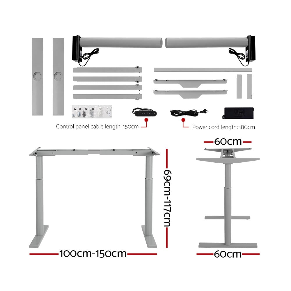 Artiss Electric Standing Desk Motorised Adjustable Sit Stand Desks Grey Black