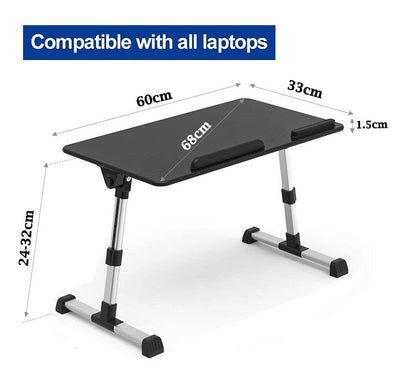 Large Size Folding and Adjustable Laptop Bed Tray Table for, Writing, Drawing and Working - 60 x 33 cm (Black)
