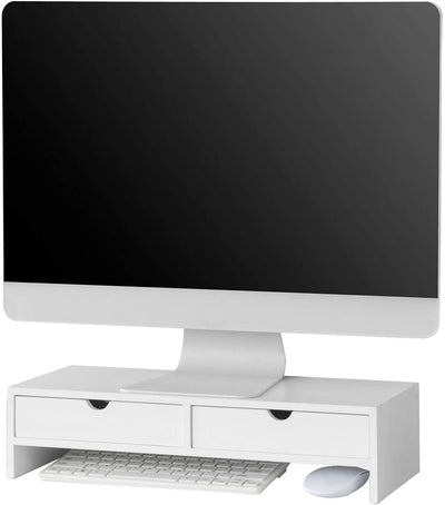 White Monitor Stand Desk Organizer with 2 Drawers