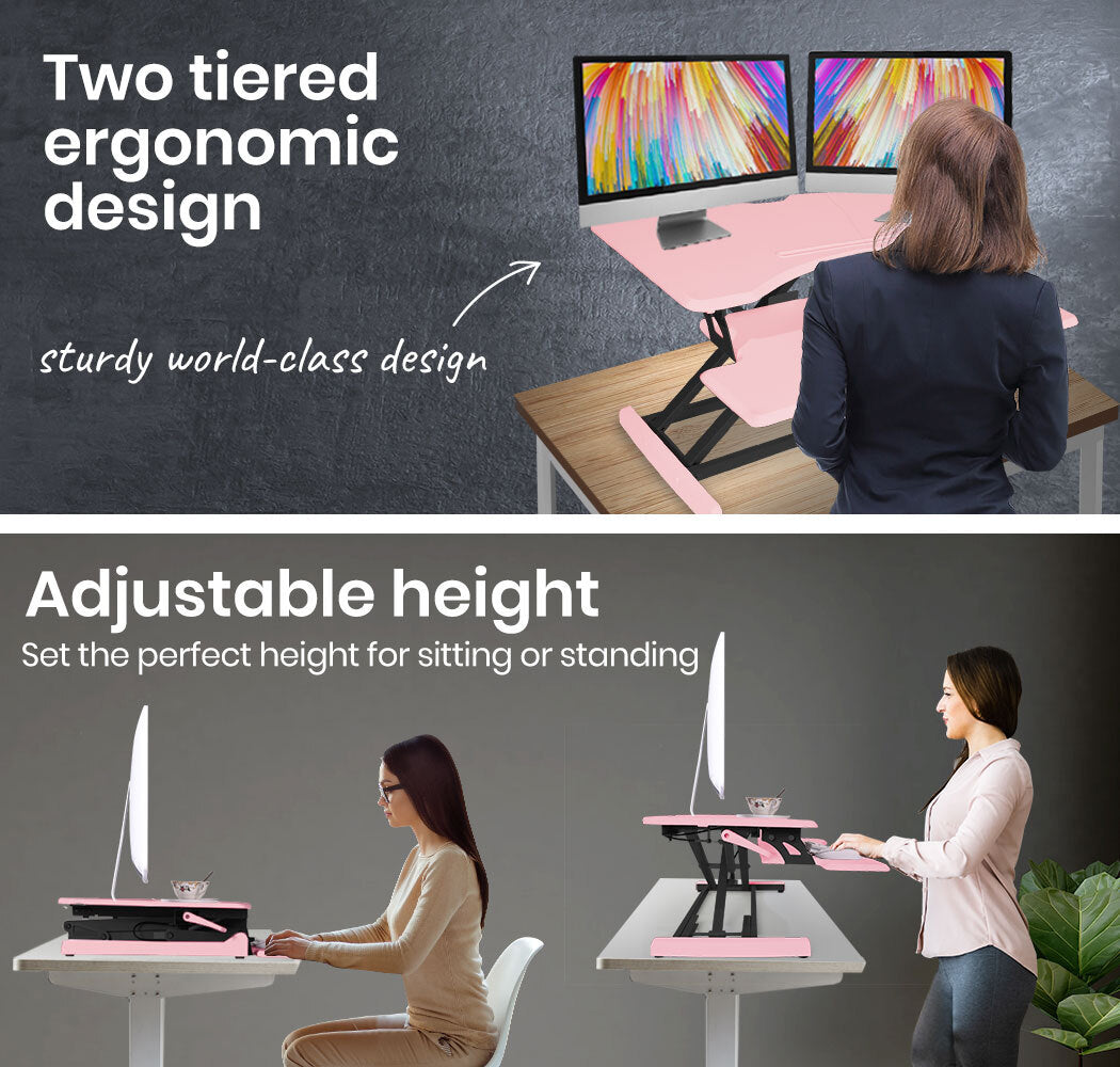 FORTIA 83cm Wide Height Adjustable Sit or Stand Standup Desk Riser, Pink