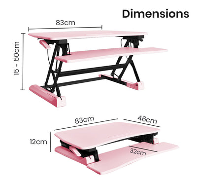 FORTIA 83cm Wide Height Adjustable Sit or Stand Standup Desk Riser, Pink