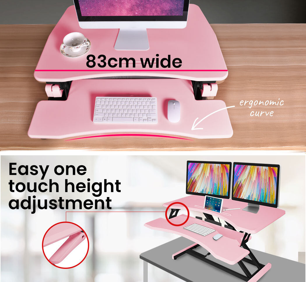 FORTIA 83cm Wide Height Adjustable Sit or Stand Standup Desk Riser, Pink