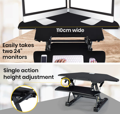 FORTIA Desk Riser Monitor Standing Stand For Corner Desk Adjustable Black