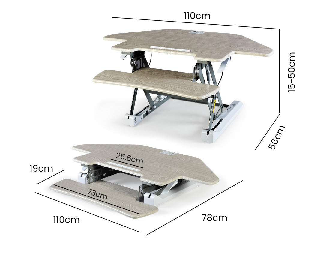 FORTIA Desk Riser Monitor Standing Stand For Corner Desk Adjustable Beech Silver