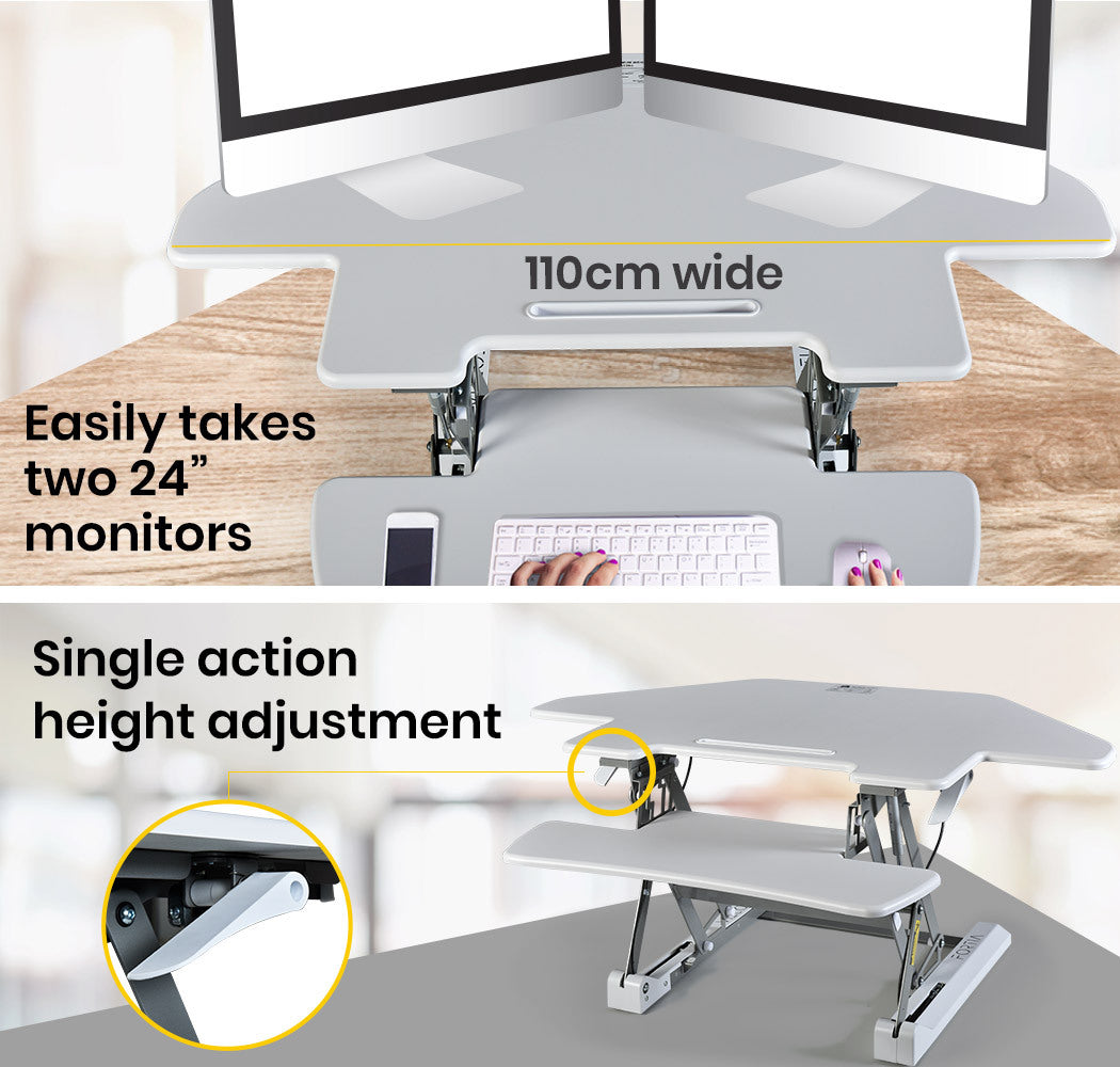 FORTIA Desk Riser Monitor Standing Stand For Corner Desk Adjustable White Silver