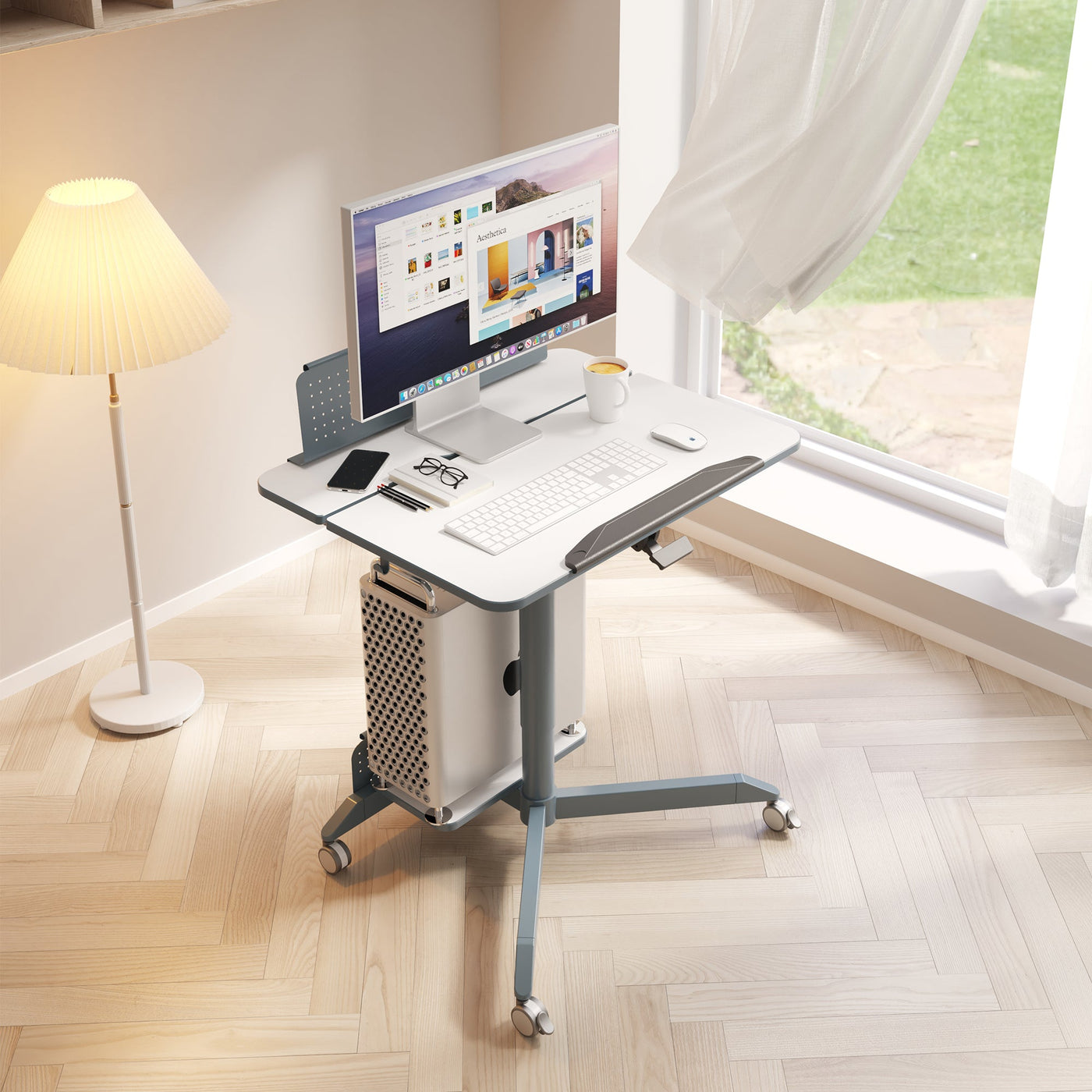 Compact tilting ergonomic sit stand desk